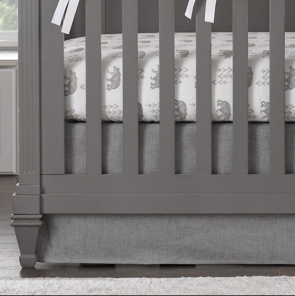 Liz and Roo gray crosshatch crib skirt